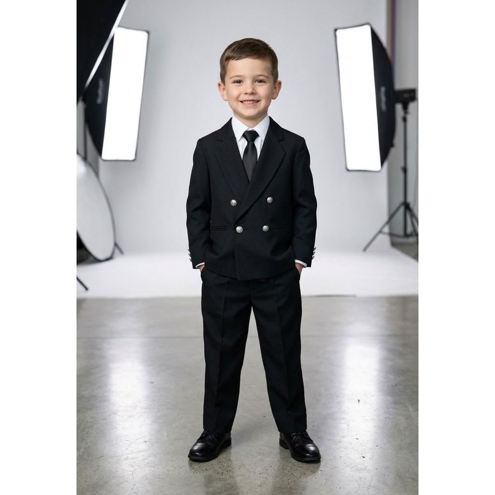 Class Club Formal Suit Set Kids Size 5 Black Double Breasted Blazer Pants VTG